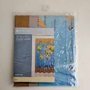 Essential Home World‎ Map Shower Curtain 70x70 Vinyl NEW Educational Travel